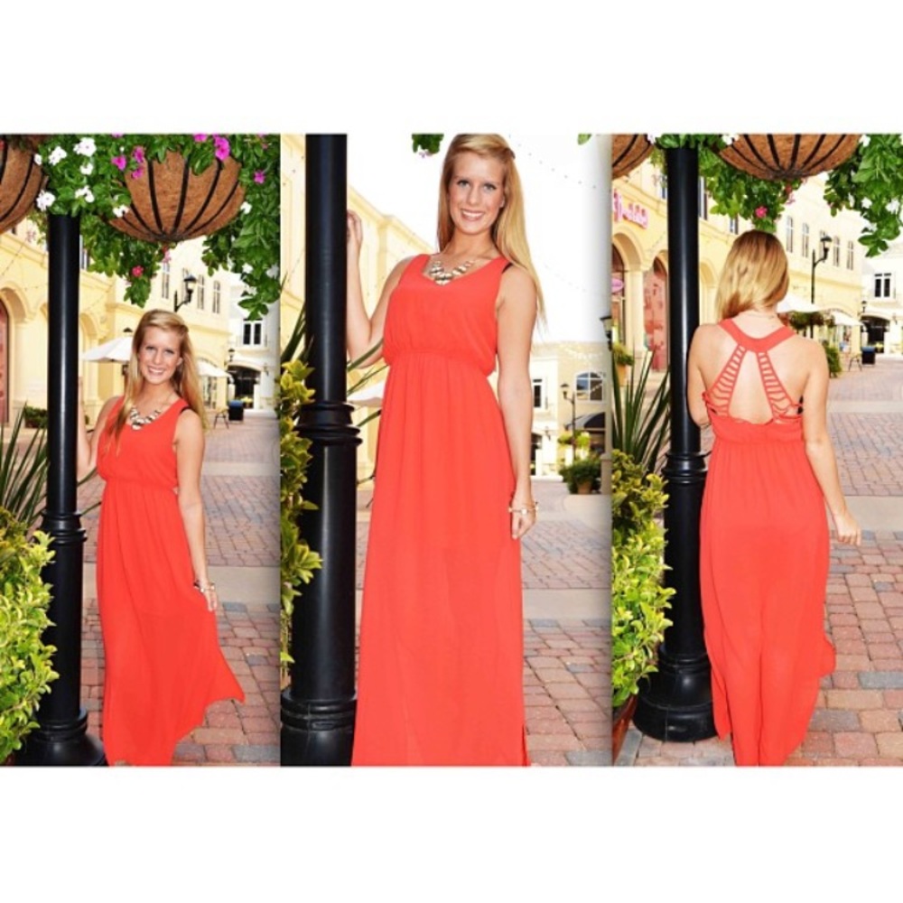 Red maxi dress with detailed back size small